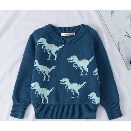 Autumn Winter Childrens Sweater Cartoon Dinosaur Pullover Knitwear Cotton Kids Clothes Baby Girls Boys Knitted Sweater