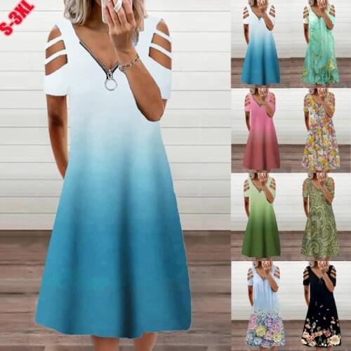 2021 Summer Sexy Women Fashion Gradient Zipper Dress Large Big Printed Boho Spring Casual Party Elegant Dresses Plus Sizes