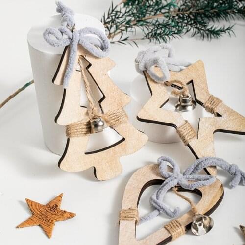 Plush Thread Wooden Thickened Christmas Tree Five-Pointed Star Love Nordic Ins Small Pendant Christmas Tree Ornaments Bells