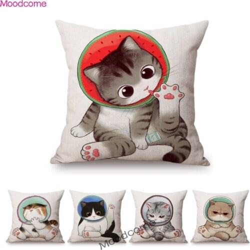 Desperated Curious Sad Cat Kitten Lovely Cartoon Art Children Gift Home Decorative Sofa Throw Pillowcase Linen Car Cushion Cover