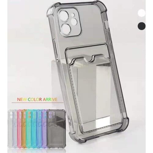Card Holder Colorful Anti-Knock Case for iPhone 12 11 Pro Max 12 Mini X Xs Max XR SE2 SE 2020 7 8 Plus Transparent Clear Cover