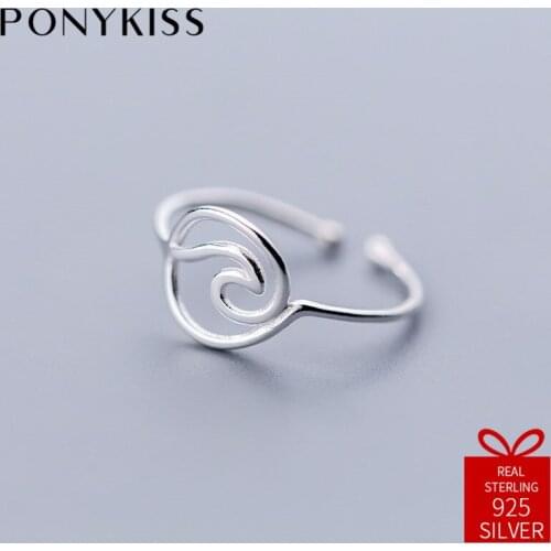 PONYKISS Trendy 100% 925 Sterling Silver Chic Irregular Lines Adjustable Opening Ring Women Party Fine Accessories Birthday Gift