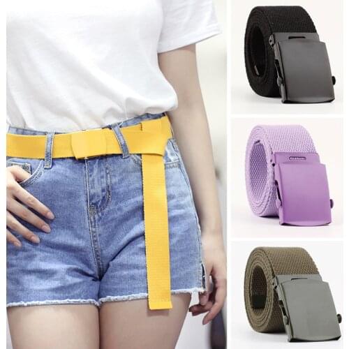Men Women Automatic Fashion Nylon Canvas Belt Buckle Fans Canvas Belt Thicken Long Cloth Belts Knitted Waistband