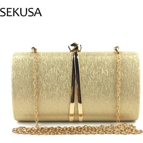 Leather Luxury Party Shoulder Chain Purse Holder PU Fashion Women Handbags Metal Golden Wedding Handbags