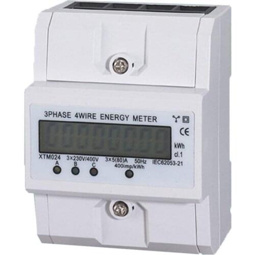 3x5 (80A) Energy Meter Electric KWH Triphase DIN Rail Mount LCD