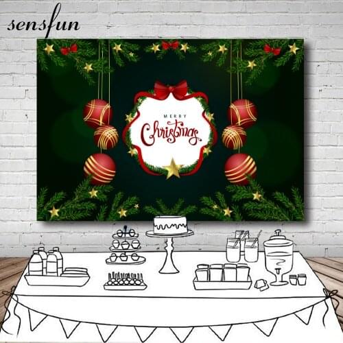 Sensfun Merry Christmas Photography Backgrounds Red Balls Gold Little Stars Green Backdrops Photo Studio 7x5ft Vinyl Polyester