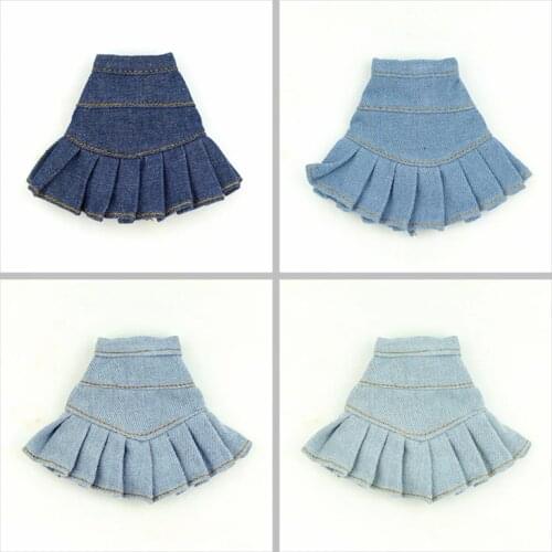 Blue Jeans Short Skirt & Knitted Sweater Topshop knitwear Top Outfit Clothing For 1/6 BJD Xinyi Barbie Blythe FR ST Doll Xmas
