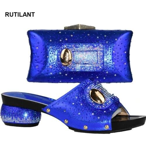 Blue Women Shoe and Bag To Match for Parties African Shoe and Bag Set for Party In Women High Quality Italian Shoes with Bag Set