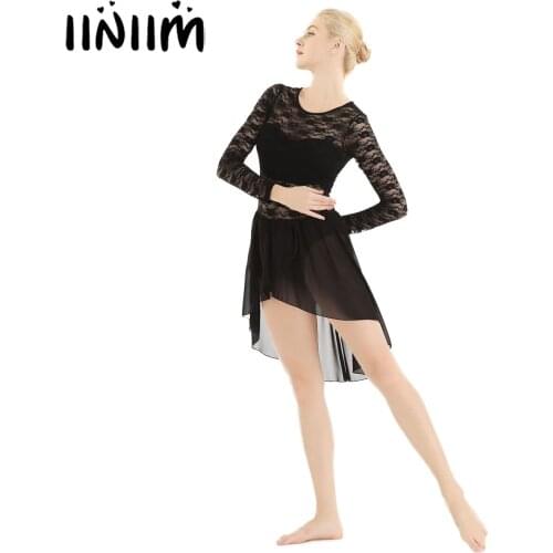Iiniim Adult Ballet Dancwear Lace Ballerina Dancing Competition Dress Lyrical Ballroom Costumes Gymnastics Leotard for Women