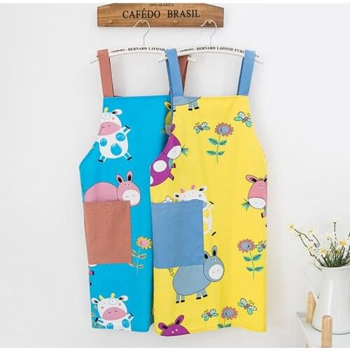 Enlarged Pocket Carton Pattern Kitchen Apron For Women Men Home Cooking Baking Cotton Coffee Pinafore House Cleaning Bib 46438