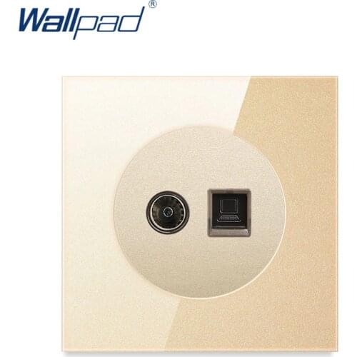 Wallpad New Arrival TV+DATA Ethernet RJ45 CAT6 Wall Socket Outlet Gold Crystal Glass Panel Weak Electric Sockets