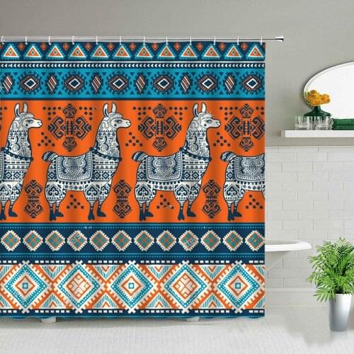 Indian Bohemian Cartoons Animal Alpaca Shower Curtain Cows Pattern Geometric Bathroom Screen Creative Bath Curtains With Hooks