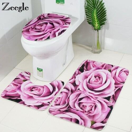 Zeegle Petal Series Pattern Bathroom Carpets Set Toilet Mats Anti-slip Bath Mat Cover Toilet Washable Bath Rugs Bathroom Mats