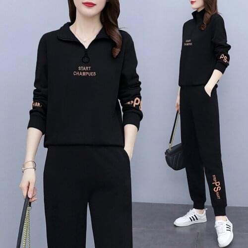 2021 Autumn Casual Tracksuits Women Elegant Two-Pieces Suit Set Female Plus Size Zip Hoodie Sweatshirt &Pant Sets Joggers Women