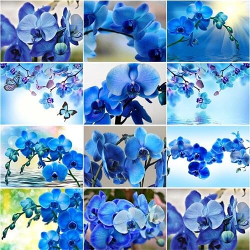 DIY 5D Diamond Painting Blue Flowers Cross Stitch Mosaic Full Square Drills Kit Diamond Embroidery Needlework Home Artwork Gift