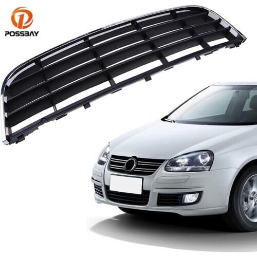 POSSBAY Car Durable Front Center Bumper Lower Grille Black Grills Cover Vent With Chrome Trim Side For VW GOLF MK5 GTI 2004-2009