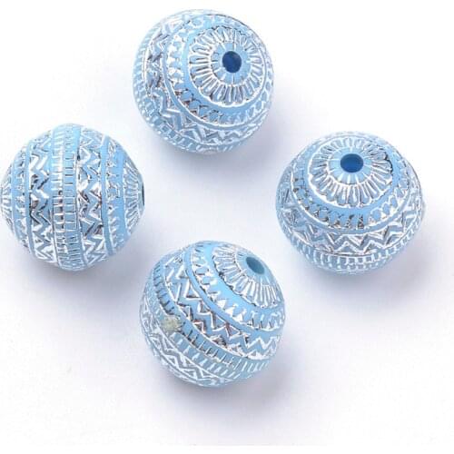 20pcs Metal Enlaced Round Cornflower Blue Plating Acrylic Beads Folk Style for DIY Jewelry Making 11.5x11mm,Hole:1.5mm