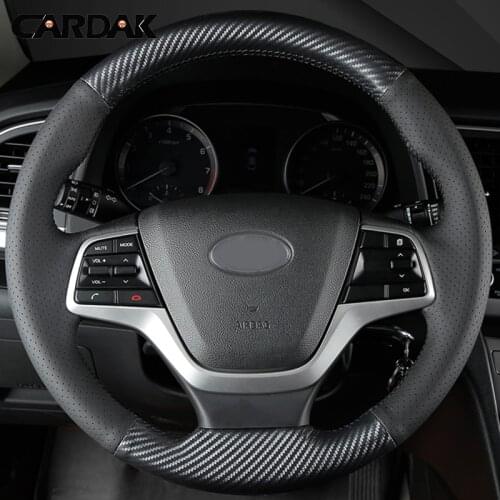CARDAK Artificial Leather Carbon Fiber Car Steering Wheel Cover for Hyundai Elantra 4 2016 2017 2018 Solaris 2017 Accent 2018