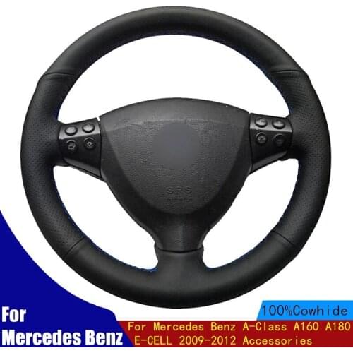 Car Steering Wheel Cover Hand-stitched PU Genuine Leather For Mercedes Benz A-Class A160 A180 E-CELL 2009-2012 Accessories