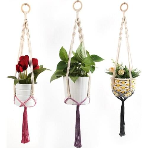 Retro Flower Pot Hanging Rope Holder Macrame Flowerpot Holder Plant Hanging Rope Wall Art Home Decor