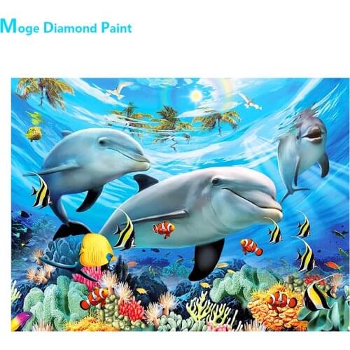 Dolphin Animal Diamond Painting Round Full Drill Sea World Scenic Nouveaute Marine Life DIY Mosaic Embroidery 5D Cross Stitch