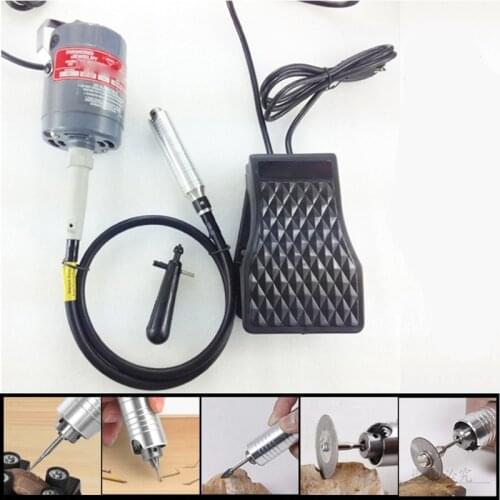 Electric Flex Shaft Hanging Motor Grinder 24000 RPM Rotary 300W Power Foot Pedal Speed Control Flexible Carving Tool Kit