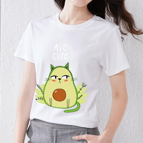 T-shirt Womens Casual Basic Sweet Style Comfortable Cartoon Cute All-match Avocado Series Printed Commuter Slim Sports Soft Top