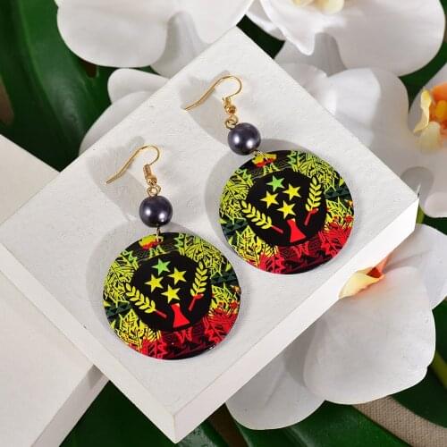 Hawaiian Fashion Polynesian Earrings Trendy Jewelry Earings Flag Round Acrylic Dangle Drop Wholesale Jewelry for Women Girl Gift