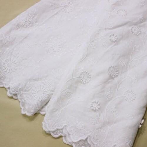 Cotton Fabric 1 yard Ivory White Star Shell Sea Urchin Flower Milk Silk Embroidered Cloth Sewing Material 51inch Wide M4F88