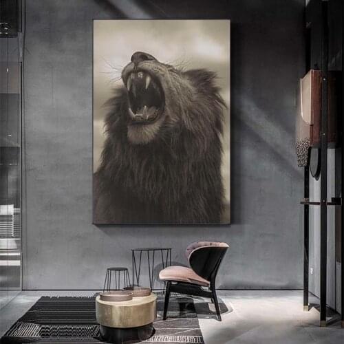 African Roaring Lion Canvas Paintings on the Wall Art Posters And Prints Wild Animals Lion Art Canvas Pictures For Living Room