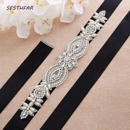 Crystal Bridal Belt Handmade Pearls Belt Silver Rhinestones Wedding Belt And Sash for Wedding J114S
