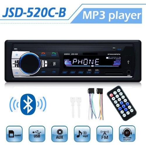 JSD-520C-B Car Stereo Radio Bluetooth Handsfree Support USB/SD AUX MP3 MP4 MP5 Audio Player 1 Din In-Dash Remote Autoradio Radio