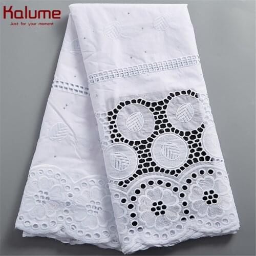 Kalume New Design Diy African Swiss Lace Fabric Stones Nigerian Cotton Lace Fabric White Swiss Voile For Party Diy Dress F2483