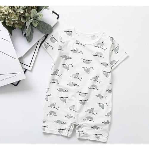 Infant Boy Summer Short Cotton Thin Bodysuit Toddler Boys Climb Clothes Newborns Soft Clothing Cute Grey Sloth Outfit Free Ship