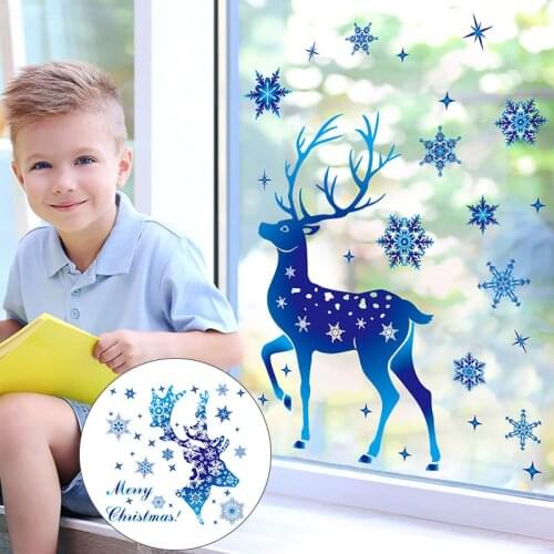 HOT!!! Christmas Decoration Snowflake Sticker Glass Window Decoration Sticker Christmas Blue Snowflake Elk Electrostatic Sticker