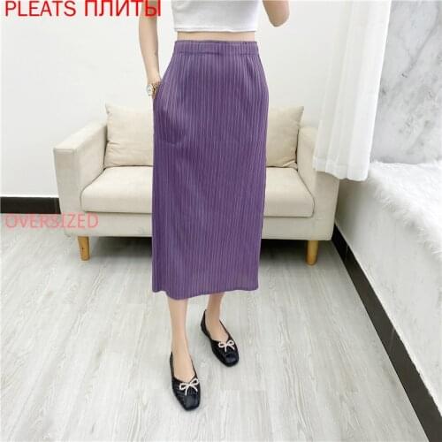 Miyake Pleated Skirt Slim-fit All-match Temperament Pleats Skirt Mid-length Solid Color 2021 New Casual Saia Kawaii Jupe