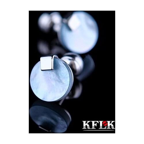 KFLK Luxury shirt cufflinks for mens gifts Brand cuff buttons Blue Shell cuff links Top High Quality abotoaduras Jewelry