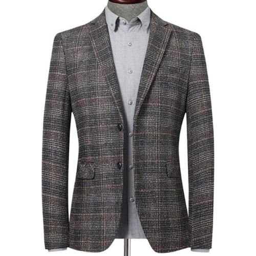 High Quality Mens Blazer Striped Jacket Elbow Patch Blazer Tweed Blazers Coat Business Casual Overcoat
