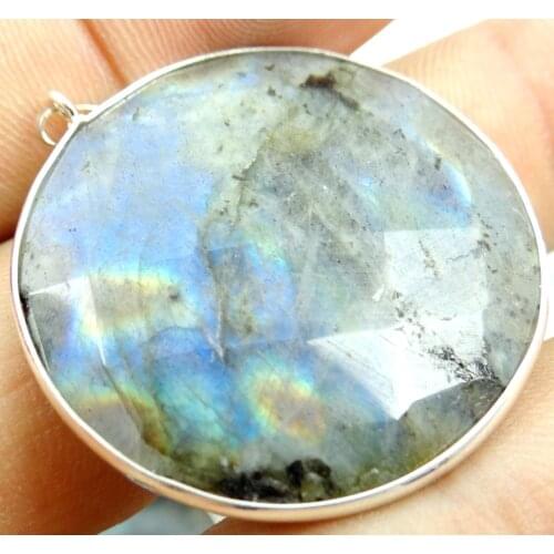 Natural stone Quartz Crystal labradorite stone charms Faceted Round pendants for diy jewelry making necklace Accessories1pcs