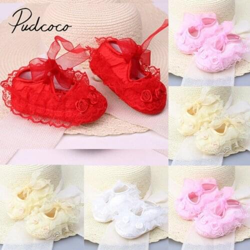 2018 Brand New Newborn Toddler Infant Baby Girl Soft Sole Silk Crib Shoes Anti-slip Sneaker Prewalker Lace Flower Shoes 0-12M