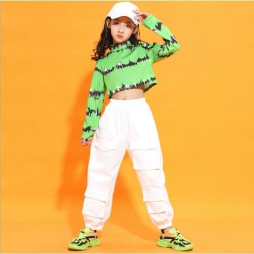 Kds Hip Hop Dancing Clothing Crop Top Sweatshirt Top Streetwear Tactical Cargo Pants for Girls Stage Jazz Dance Costume Clothes