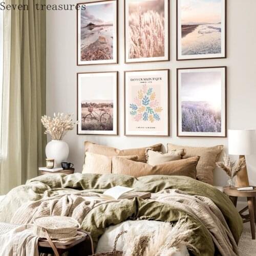 Autumn Sunset Grass Bird Beach Canvas Painting Scandinavian Nature LandscapeNordic Poster Print Art Wall Picture Home Decor