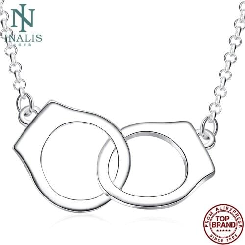 INALIS Handcufs Style Pendent Necklace Korea Trendy Charm Silver Plated Necklaces Birthday Surprise Gift Chain Fashion Jewelry