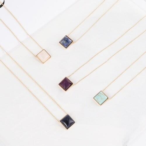 Wholesale 6pcs Set Square Nature Stone Pendant Necklace Women Choker Boho Jewelry