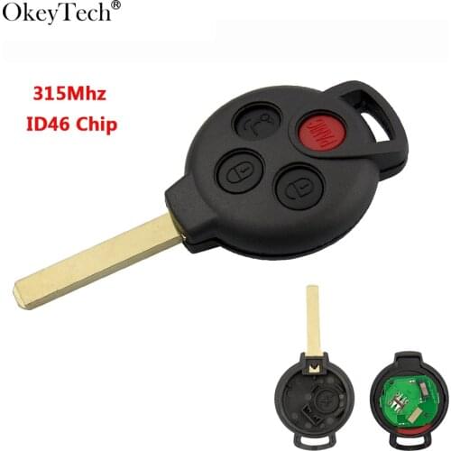 Okeytech 315Mhz ID46 Chip Remote Car Key Smart 4 Buttons For Mercedes-Benz For Smart Fortwo 2008 2009 2010 2011 2012 2013 2014