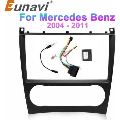 Eunavi 9-inch 2din car dashboard frame for Mercedes Benze C class 2004-2011 car radio stereo player trim kit audio panel kit