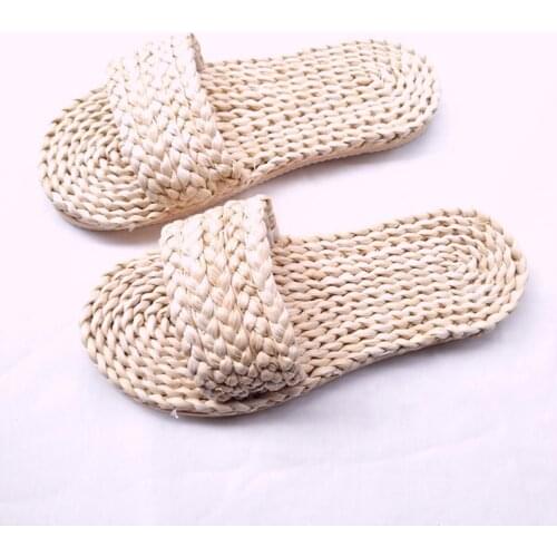 JARYCORN 2020 summer Handwoven Seagrass Slippers for Women Straw Sandals unisex home shoes handmade mens straw slippers