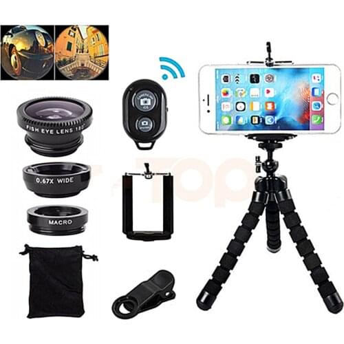Wide Angle Macro Fisheye Lens Camera Mobile Phone Lenses Fish Eye Lentes Bluetooth Remote Control Stand Octopus Tripod