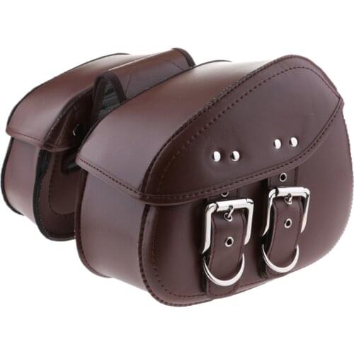 Saddlebags Motorcycle Pouch Brown Leather Two Bags Panniers Saddle Bag