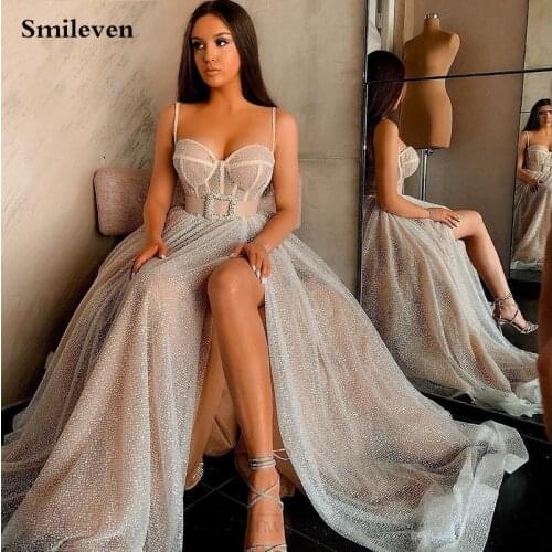 Smileven Sweetheart A-Line Glitter Prom Dress Rose Golden Sequined Evening Dress Floor length Party dresses